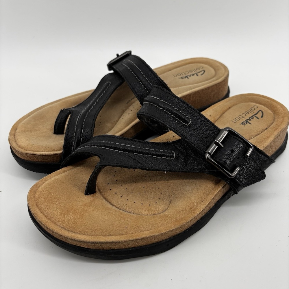 Clarks Collection Women Brynn Madi 9M Black Leather Toe Sandals New UK8.5 EU40